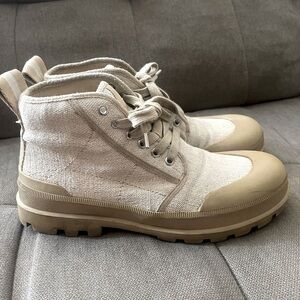 ZARA LOW HEEL LACED CANVAS FABRIC ANKLE BOOTS